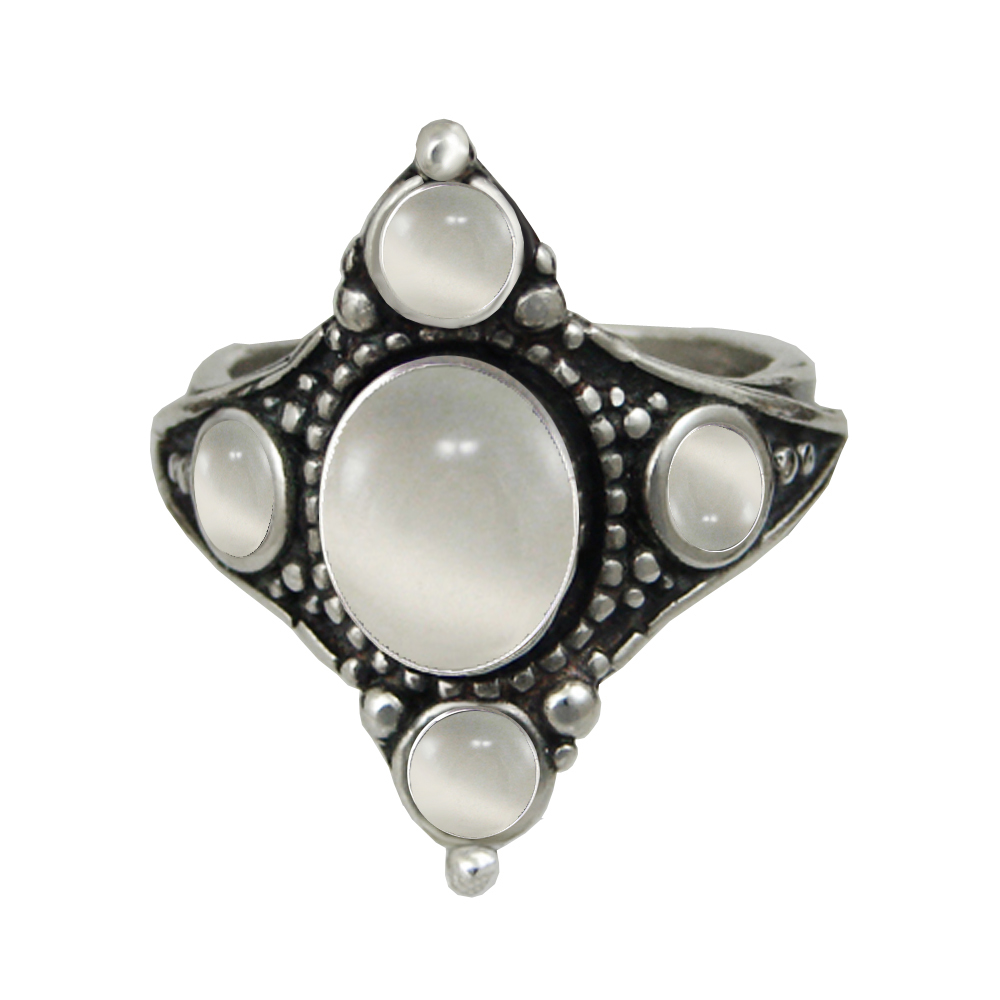 Sterling Silver Renaissance Queen's Ring With White Moonstone Size 8